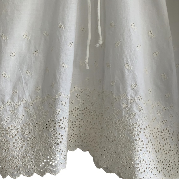 J Crew White Soft Cotton Eyelet Lace Drawstring Neck Peasant Blouse Top SZ 8 - Picture 3 of 11